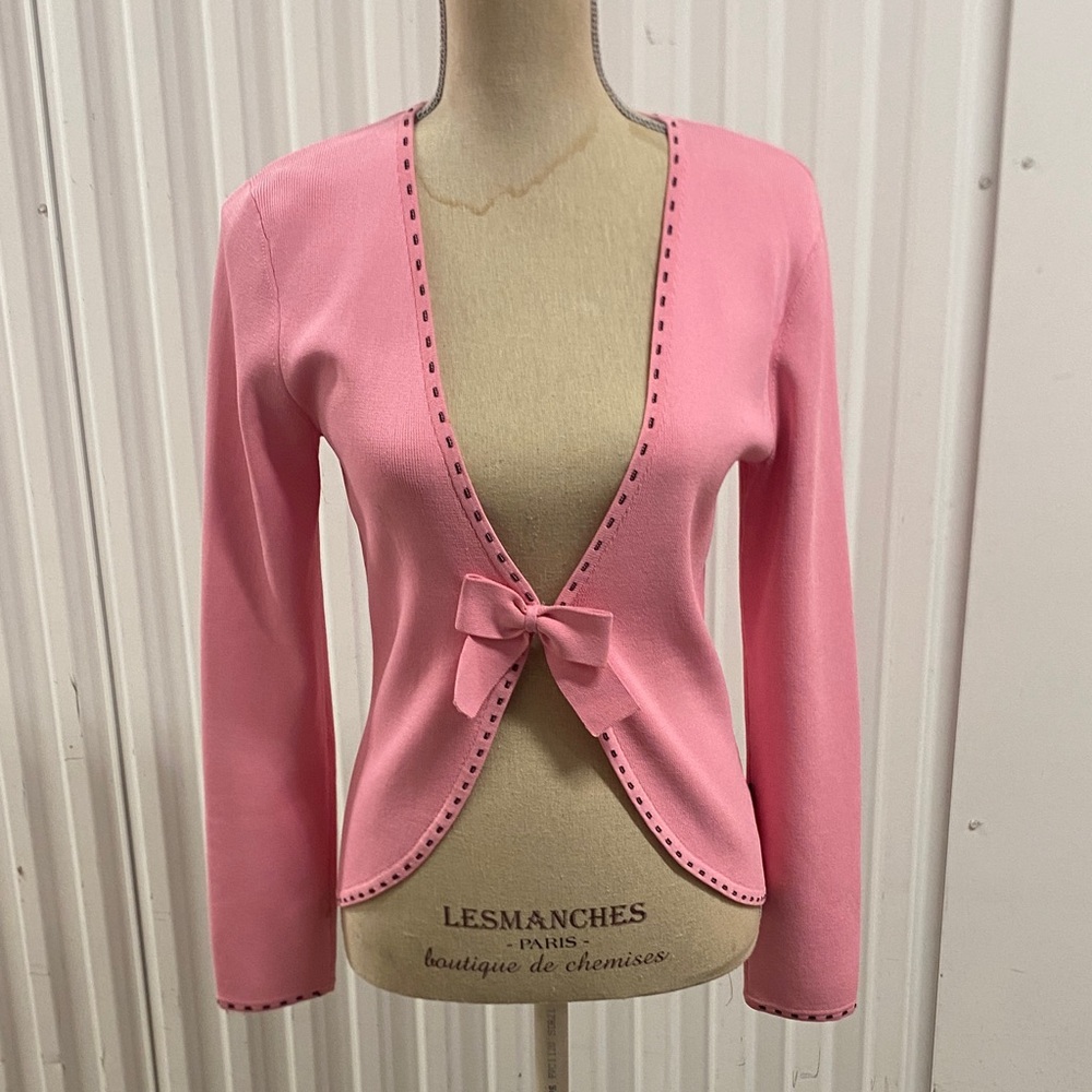 BCBGMaxAzria Pink Bow-Front Blazer-Style Cardigan